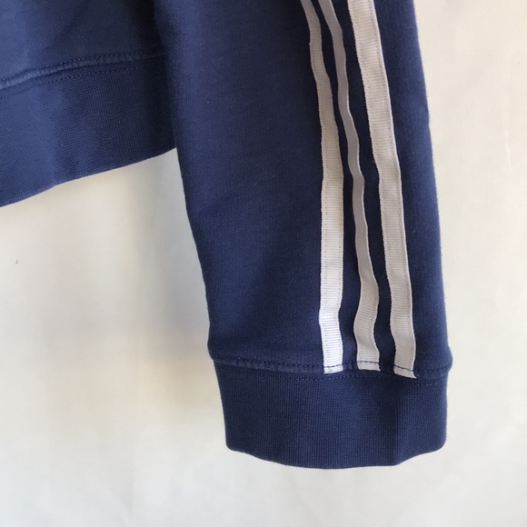 Adidas navy cropped pullover hoodie, white stripes - Picture 3 of 7